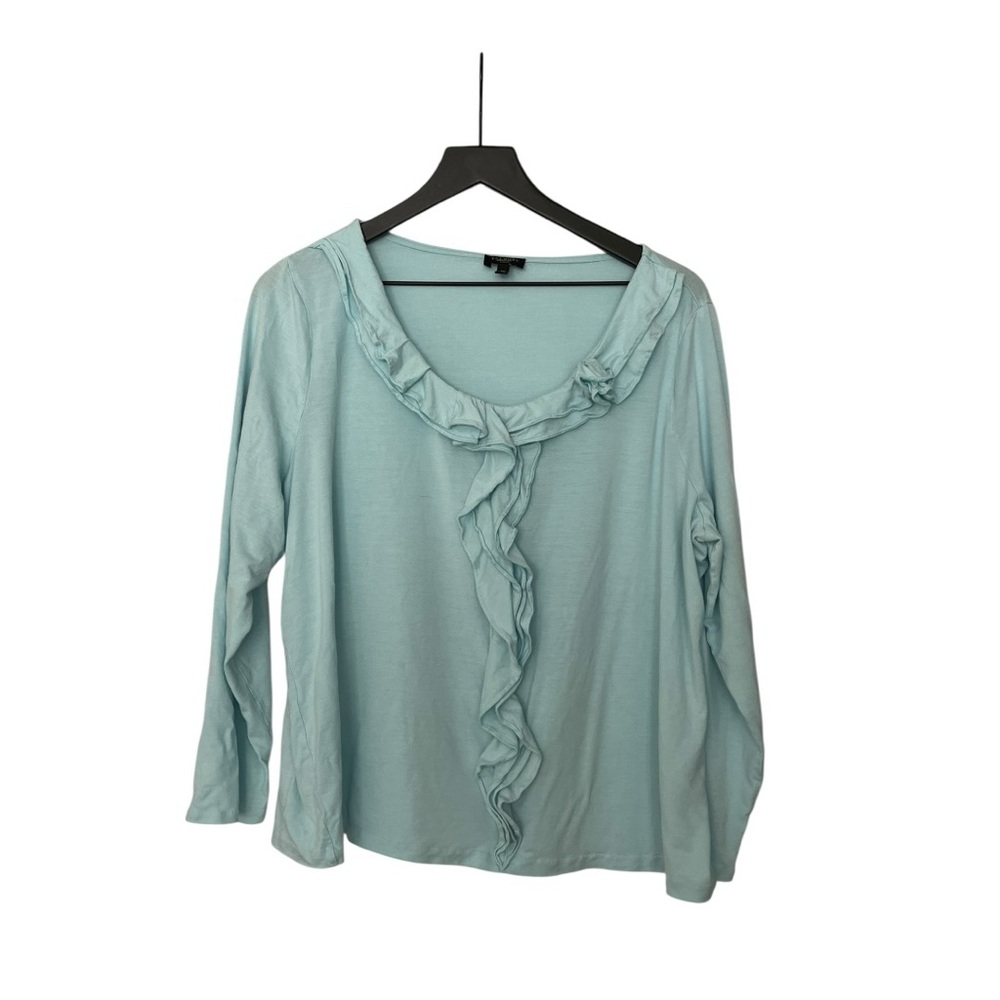 Talbots casual long sleeves blue green top with ruffle